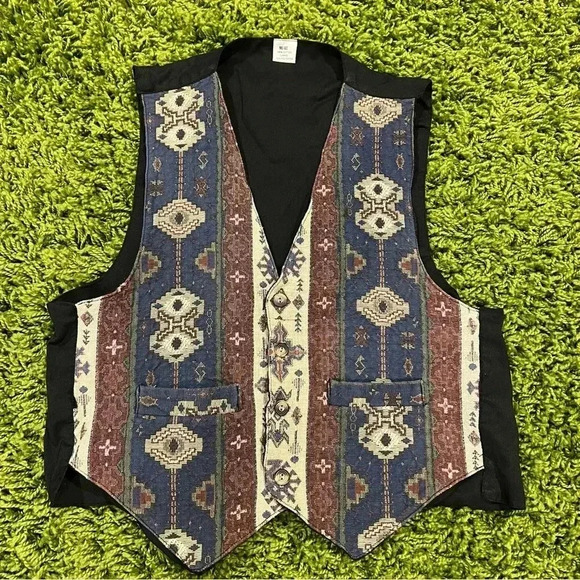 Vintage Other - Vintage 80s Southwestern Aztec Print Woven Tapestry Vest